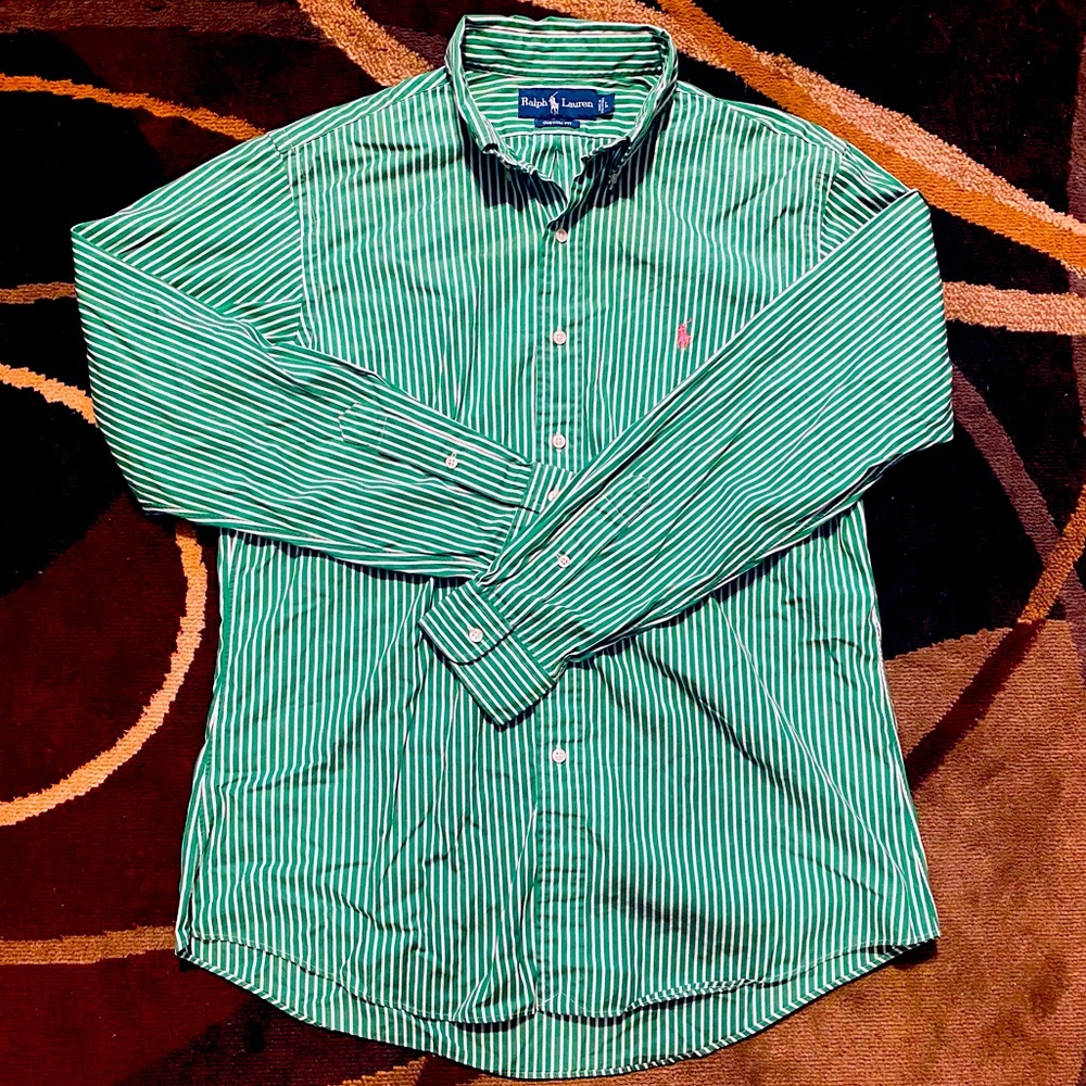 (EUC)- Polo By Ralph Lauren Dress Shirt. GREEN